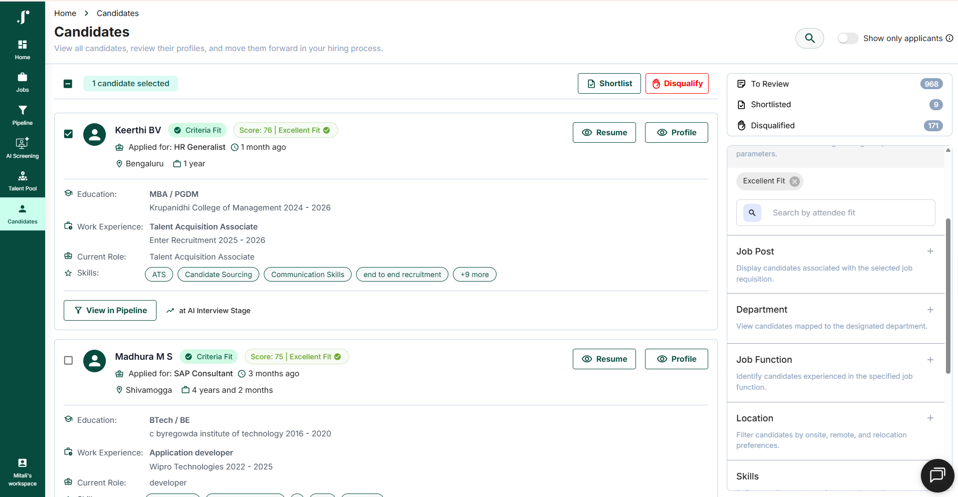 How do I shortlist top candidates?
